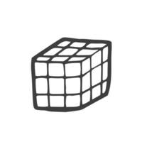 Hand drawn black outline simple doodle Rubik's Cube vector illustration isolated on a white background.