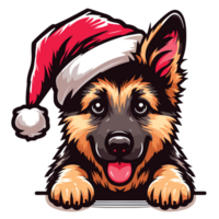 Beautiful German Shepherd Peeking Out Wearing Santa Hat - Ai Generative png