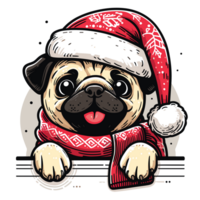 Beautiful Pug Wearing Santa Hat Peeking Out - Ai Generative png