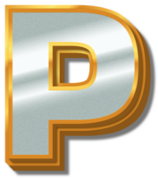 3D Elegant Gold Silver Alphabet Letter P png