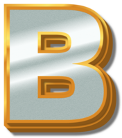 3D Elegant Gold Silver Alphabet Letter B png