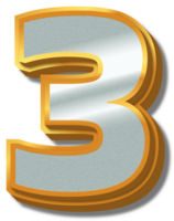 3d elegant guld silver- alfabet siffra 3 png
