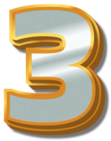 3d élégant or argent alphabet nombre 3 png