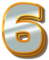 3d elegante oro argento alfabeto numero 6 png