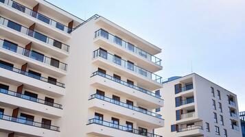 Condominium and apartment building with  symmetrical modern architecture in the city downtown. photo