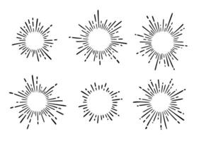 rayos de sol rayo Clásico marco elemento colocar. estrella Estallar rayo mano dibujado brillar, hipster insignia, logotipo circulo decoración marco vector