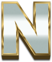 3D Gold Silver Gradient Alphabet Letter N png