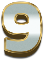 3D Gold Silver Gradient Alphabet Number 9 png