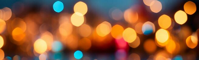 Panoramic bokeh, bright lights, lighting on a dark background - AI generated image photo