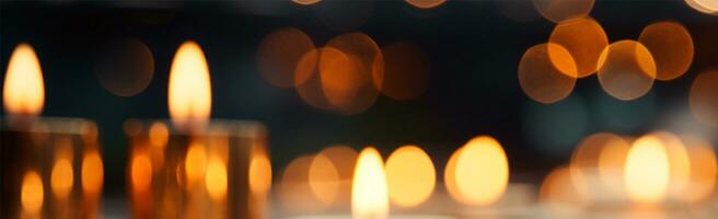 Blurred bokeh, bright candle lights, lighting on a dark background - AI generated image photo