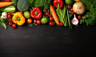Vegetables on black wood background. AI Generative photo