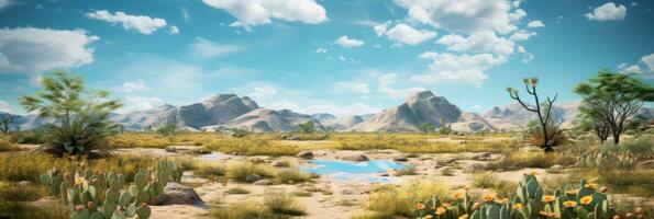 Desert oasis with springtime. AI Generative photo