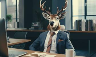 Professional deer engrossed in work. AI Generative photo