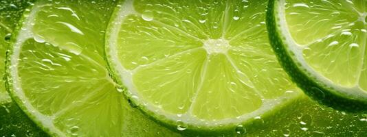 Juicy slices of lime with drops of juice. AI Generative photo