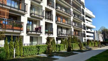 Modern European residential apartment buildings quarter. Abstract architecture, fragment of modern urban geometry. photo