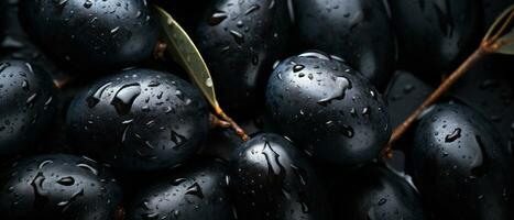 Intense macro imagery of a black olive. AI Generative photo