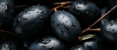 Intense macro imagery of a black olive. AI Generative photo