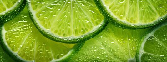 Juicy slices of lime with drops of juice. AI Generative photo