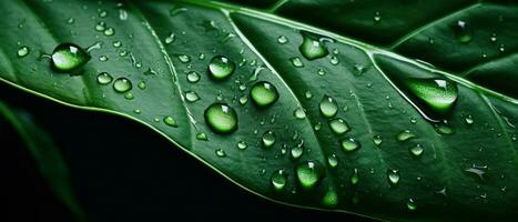 macro Disparo de hoja con brillante agua gotas. ai generativo foto