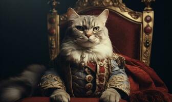 Whimsical image of a cat in royal attire. AI Generative photo