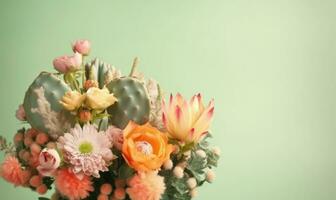 A vivid bouquet featuring pink flowers and sturdy succulents. AI Generative photo