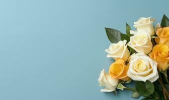 Delicate bouquet of white and yellow roses. AI Generative photo