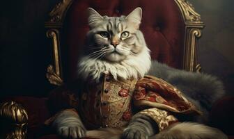 caprichoso imagen de un gato en real atuendo. ai generativo foto