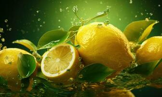 Splashing fresh citrus fruit concept. AI Generative photo