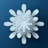 Vector white christmas paper cut 3d snowflake with shadow on blue colored background. Winter design elements for presentation, banner, cover, web, flyer, card, sale, poster, slide and social media.