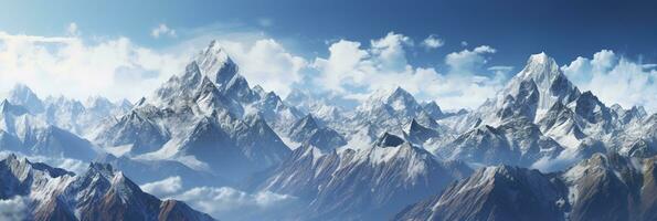 The beauty of a majestic and snow capped mountain range, with rugged peaks, AI Generative photo