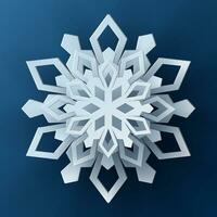 Vector white christmas paper cut 3d snowflake with shadow on blue colored background. Winter design elements for presentation, banner, cover, web, flyer, card, sale, poster, slide and social media.