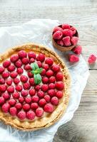 Raspberry tart with custard photo