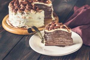 Slice of tiramisu crepe cake photo