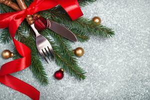 Christmas table setting with christmas decorations photo