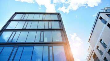 Modern building.Modern office building with facade of glass photo