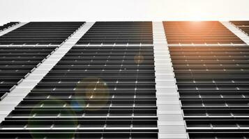 Glass modern building with blue sky background. View and architecture details. Urban abstract - windows of glass office building in  sunlight day. Black and white. photo