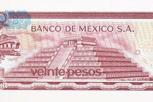 Pyramid of the god Quetzalcoatl from old Mexican money photo