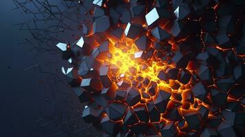 Abstract geometric background. Explosion power design with the crushing surface. 3d illustration. AI Generative photo