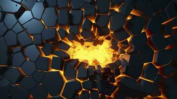 Abstract geometric background. Explosion power design with the crushing surface. 3d illustration. AI Generative photo