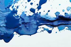 Close up of blue paint shapes on white background with copy space. AI Generative photo