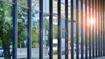 Modern building.Modern office building with facade of glass photo