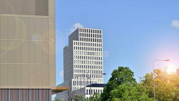 Modern building.Modern office building with facade of glass photo