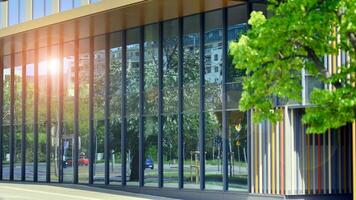Modern building.Modern office building with facade of glass photo
