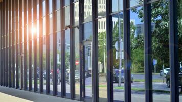 Modern building.Modern office building with facade of glass photo