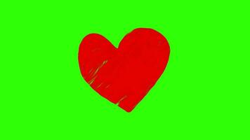 mano pintado corazón golpeando, bombeo en verde antecedentes video