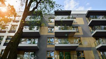 Modern European residential apartment buildings quarter. Abstract architecture, fragment of modern urban geometry. photo