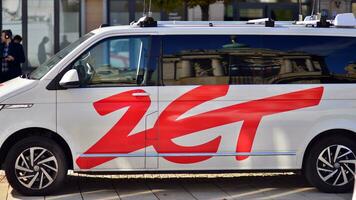 Warsaw, Poland. 24 October 2023. TV news car. Special transport for reporters. Mobile Television  in Presidential Palace to transmit a signal . Live from the scene. Sign Radio Zet. photo