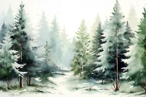 picturesque watercolor forest landscape with trees. Ai art photo