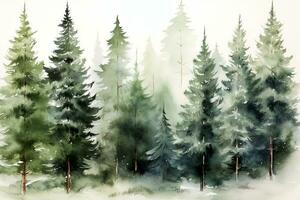 Winter picturesque watercolor landscape. Ai art photo