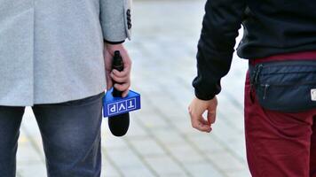 Warsaw, Poland. 24 October 2023. Microphone with the logo of the TV news  channel. Sign TVP. photo